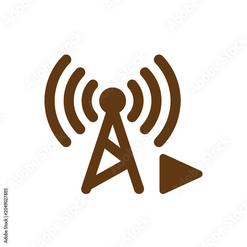 Foto Radio communication tower icon with broadcast signal waves broadcast wireless