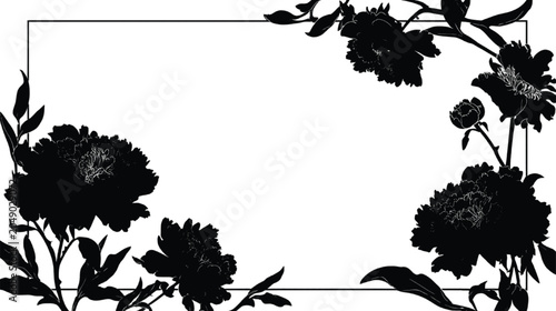 Peony flowers in silhouette frame a rectangular space suitable for custom text and graphic layouts.