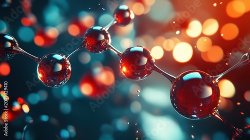 Detailed Close-Up of a Glowing Molecular Structure with Vibrant Red and Blue Hues