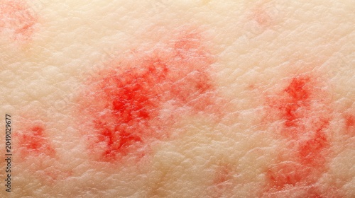 Close-up view of a red, inflamed lupus rash forming a butterfly pattern on human skin