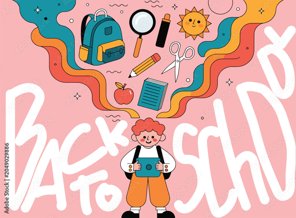 Fototapeta premium vector illustration for back to school promotion, academic learning concept, modern flat design, graphic resources for education, Back to School Event