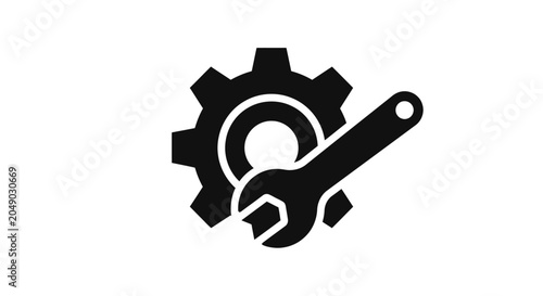 Tableau sur toile Gear And Wrench Icon Black Silhouette On White Background