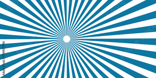 Tableau sur toile Radial Burst Background: A graphic background featuring an explosive radial burst pattern with alternating blue and white lines radiating from a central point