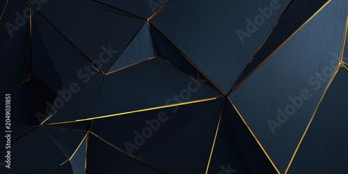 Dark sapphire low-poly texture featuring luminous golden geometry