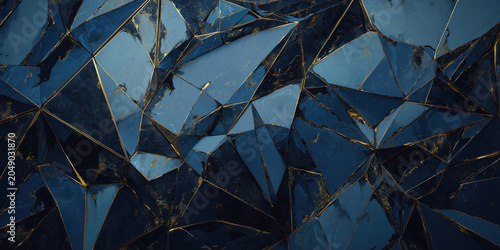 Blue polygon mesh accented by glowing gold streaks