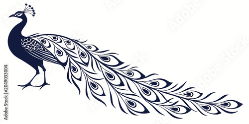 Tableau sur toile Elegant peacock bird silhouette profile view with tail feathers zoo animal bird
