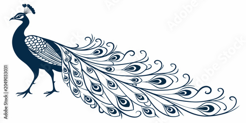 Tableau sur toile Stylized artistic peacock with ornate tail feathers zoo animal bird icon bird ar