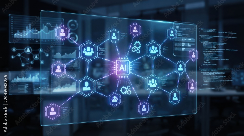 Fototapeta premium Futuristic A I powered customer relationship management interface hologram