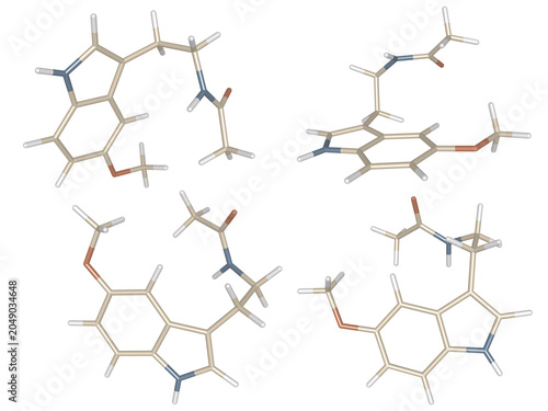 Fotografia Melatonin Hormone Molecular Structure 3D Illustration Set - N-Acetyl-5-Methoxytr