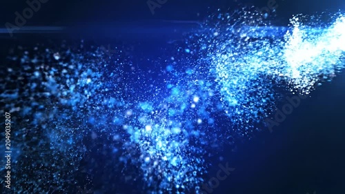 Intense blue lens flare with bright light beam.