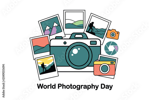 Quadro su tela World photography day illustration with cameras and landscape prints