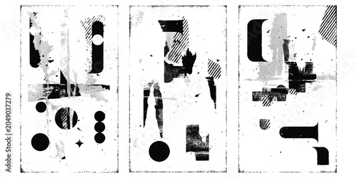 Bild auf Leinwand Abstract minimalist black and white geometric art triptych set
