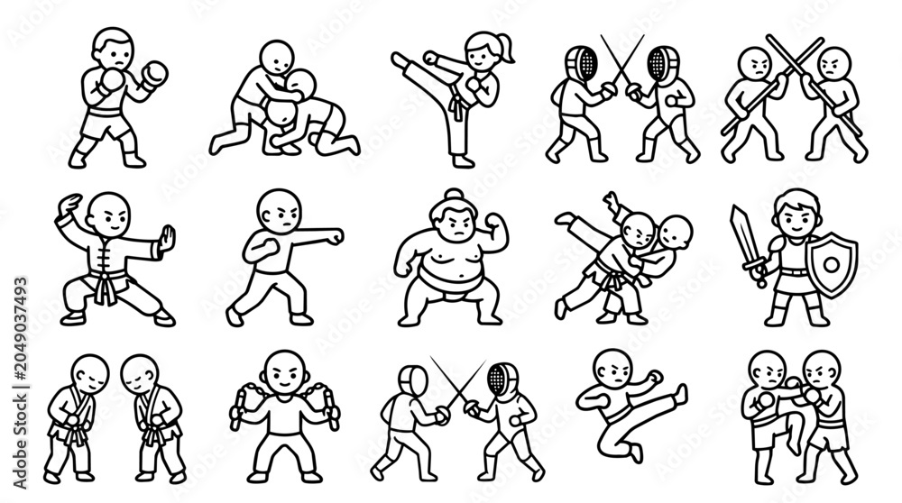 Obraz premium Various Martial Arts and Combat Sports Icons Set