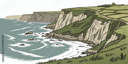 Photos Rugged coastal cliffs overlooking the ocean with grassy headlands landscape head