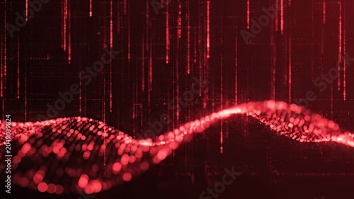 Red Digital Particle Wave with Data Stream Lines