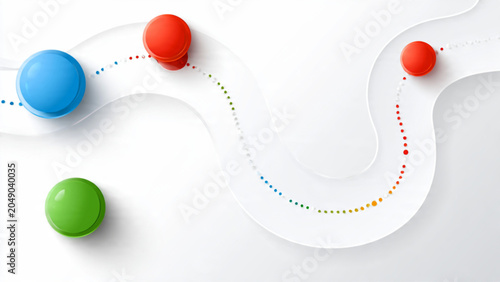 Abstract colorful spheres with dotted trail representing connection and technology use