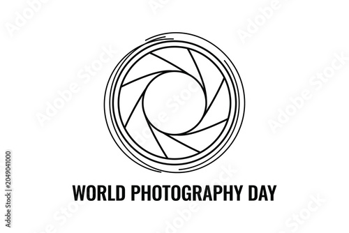 Quadro su tela World photography day line art illustration with camera aperture