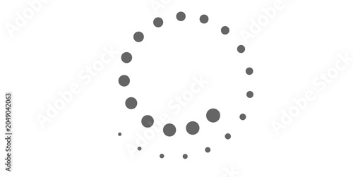Obraz na plátně a minimalist, circular arrangement of grey dots on a white background, where the dots vary in size to create a visual sense of rotation or a loading animation effect
