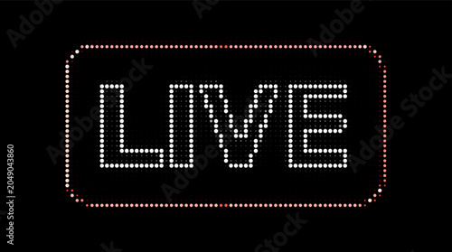 Halftone live sign with neon effect on black background