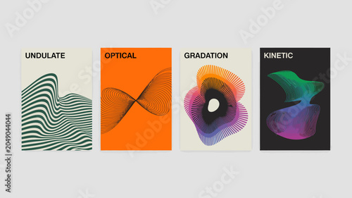 Photos Abstract wave patterns with gradient colors displayed on four rectangular poster
