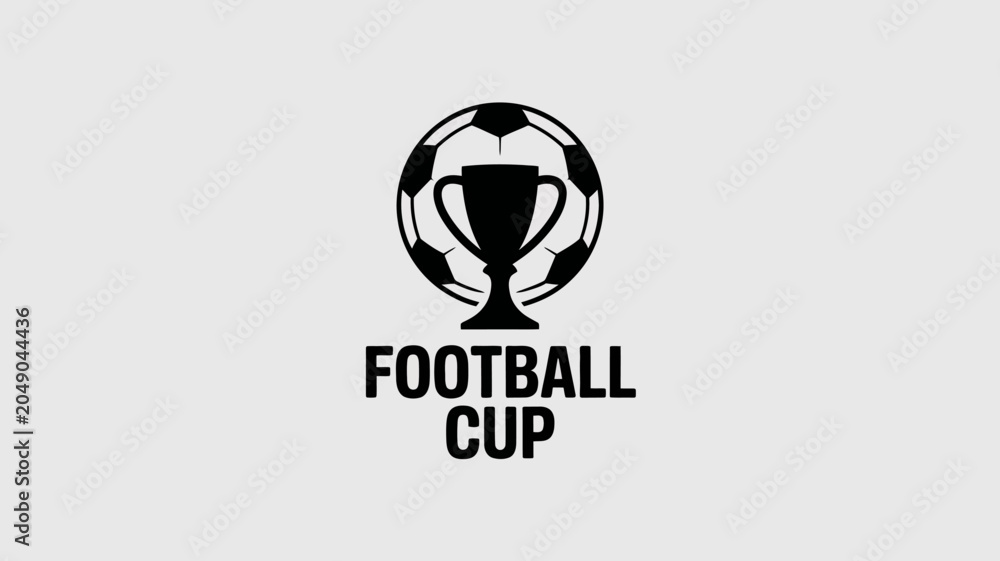 Fototapeta premium Black and white silhouette of a football cup with a soccer ball background and text trophy championship tournament sport competition