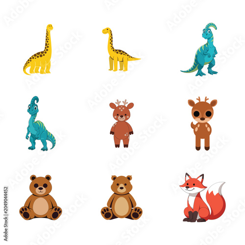 Large collection of cute cartoon animals and dinosaurs characters isolated on white background bundle set pack
