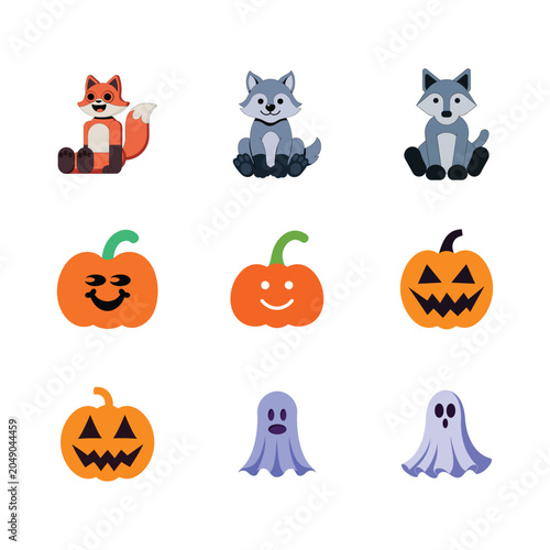 Halloween elements collection including ghosts pumpkins and monsters for spooky holiday party decoration bundle set