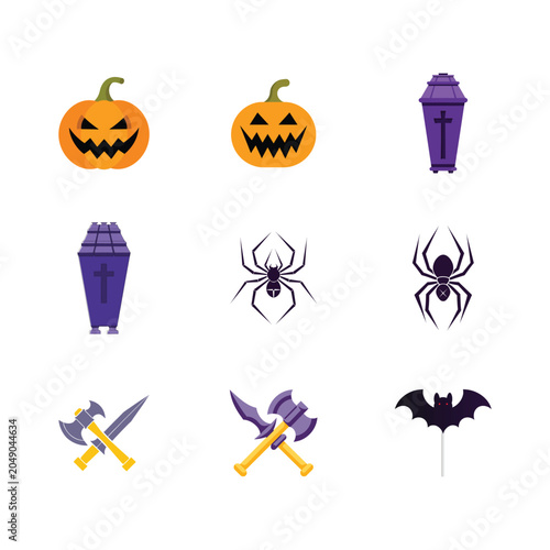 Collection of halloween icons and photo booth props including bats hats and eyes for party fun bundle