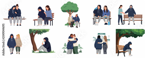 Foto Collection of Sad People Characters and Friends Providing Emotional Support Illu