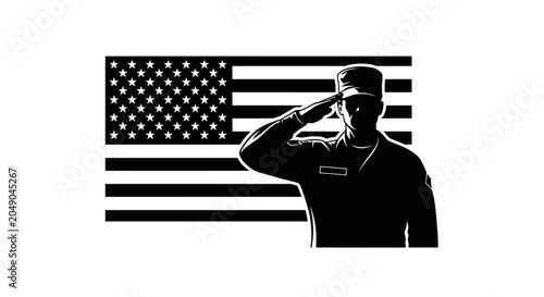 Bild auf Leinwand Silhouette of a soldier saluting in front of an american flag symbolizing patrio