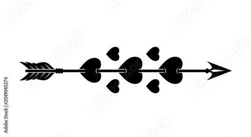 Schilderij op canvas Silhouette of a romantic arrow with multiple hearts along its shaft symbolizing