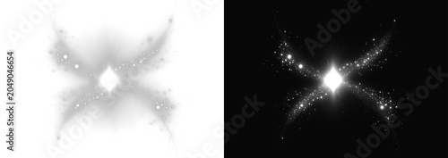 Bild auf Leinwand Abstract white starburst lens flare on black and white background, glowing cross