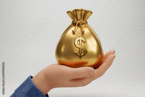 Hand Holding Golden Money Bag Representing Wealth Investment Finance And Financial Growth