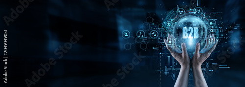 Billede på lærred Corporate executive and buyer holding hands across B2B Business trading network channels to finalize large deals
