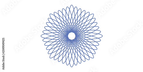 Foto an abstract, geometric design on a black background, composed of multiple light blue, overlapping elliptical lines arranged in a symmetrical, mandala-like circular pattern