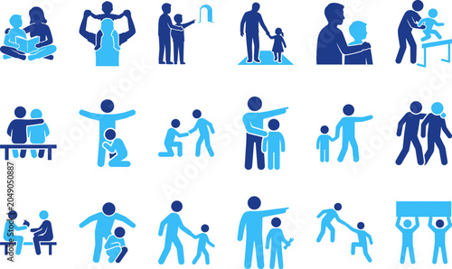 Foto Diverse family life and children growing up with parental care and support vector icons