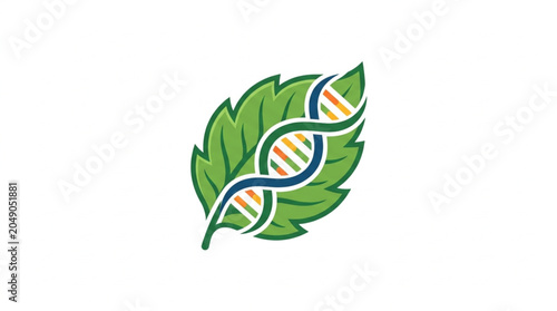 Green leaf with DNA helix symbol representing biotechnology.