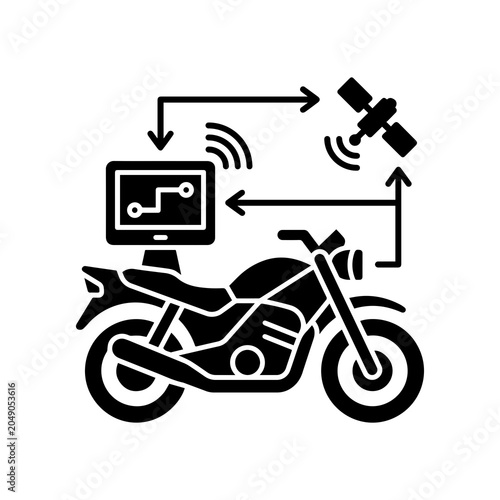 Fotografia Motorcycle connected to satellite tracking system icon with motorcycle, tracking
