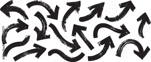 Canvastavla Various Bold Brush Drawn Curved Arrows Collection – Hand Drawn Grunge Direction