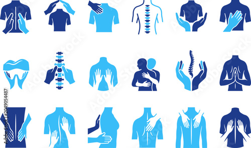Foto Massage and therapy icons set body care healing relaxation chiropractic spinal adjustment and wellness treatments