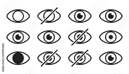 Schilderij op canvas Standard eye visibility icons set with hidden and shown states for user interface design elements