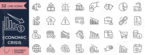 Valokuva Economic Crisis, Recession, Market Crash and Inflation Minimal Icon Set