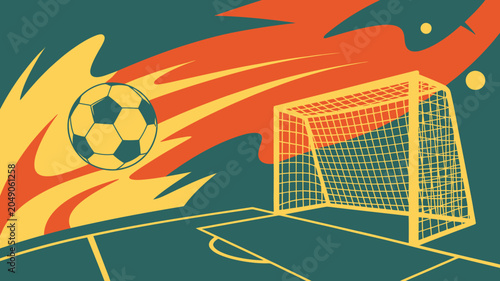 Photos Soccer ball and goalpost in a vibrant vector illustration with a colorful dynami