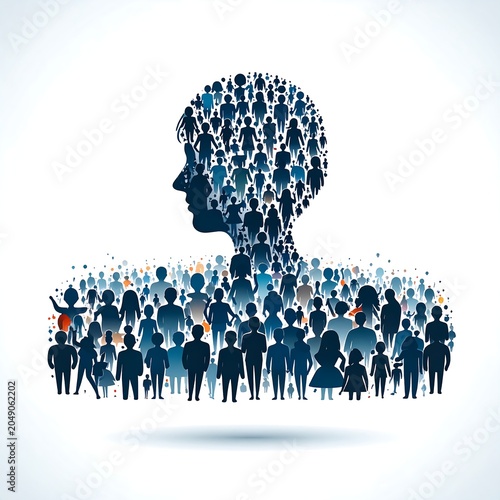 Diverse group of people forming a tree silhouette together.