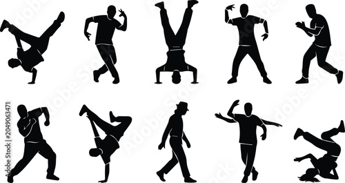 Foto Breakdance Hip Hop Dancer Silhouette Set Black Vector Icons Various Poses Street