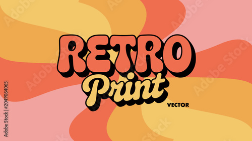 Retro print typography with swirling floral ornament in a vector illustration style peach and yellow font lettering text swirls