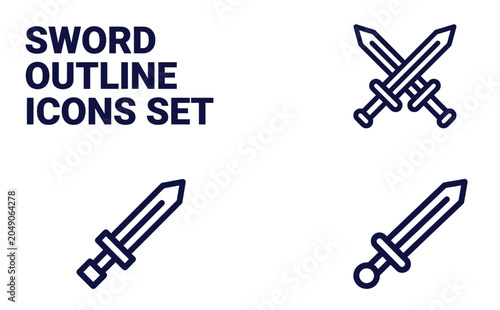 Schilderij op canvas Sword outline icons set, medieval weapon line art collection, crossed blades and