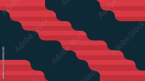 Cuadro en lienzo Wavy stripe pattern features alternating dark teal and vibrant red horizontal ba