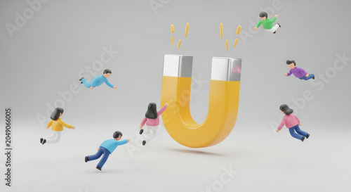 A large magnet attracting people. talent acquisition concept