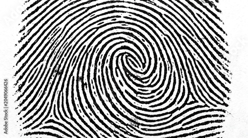 Detailed fingerprint pattern with intricate swirls and ridges on white background